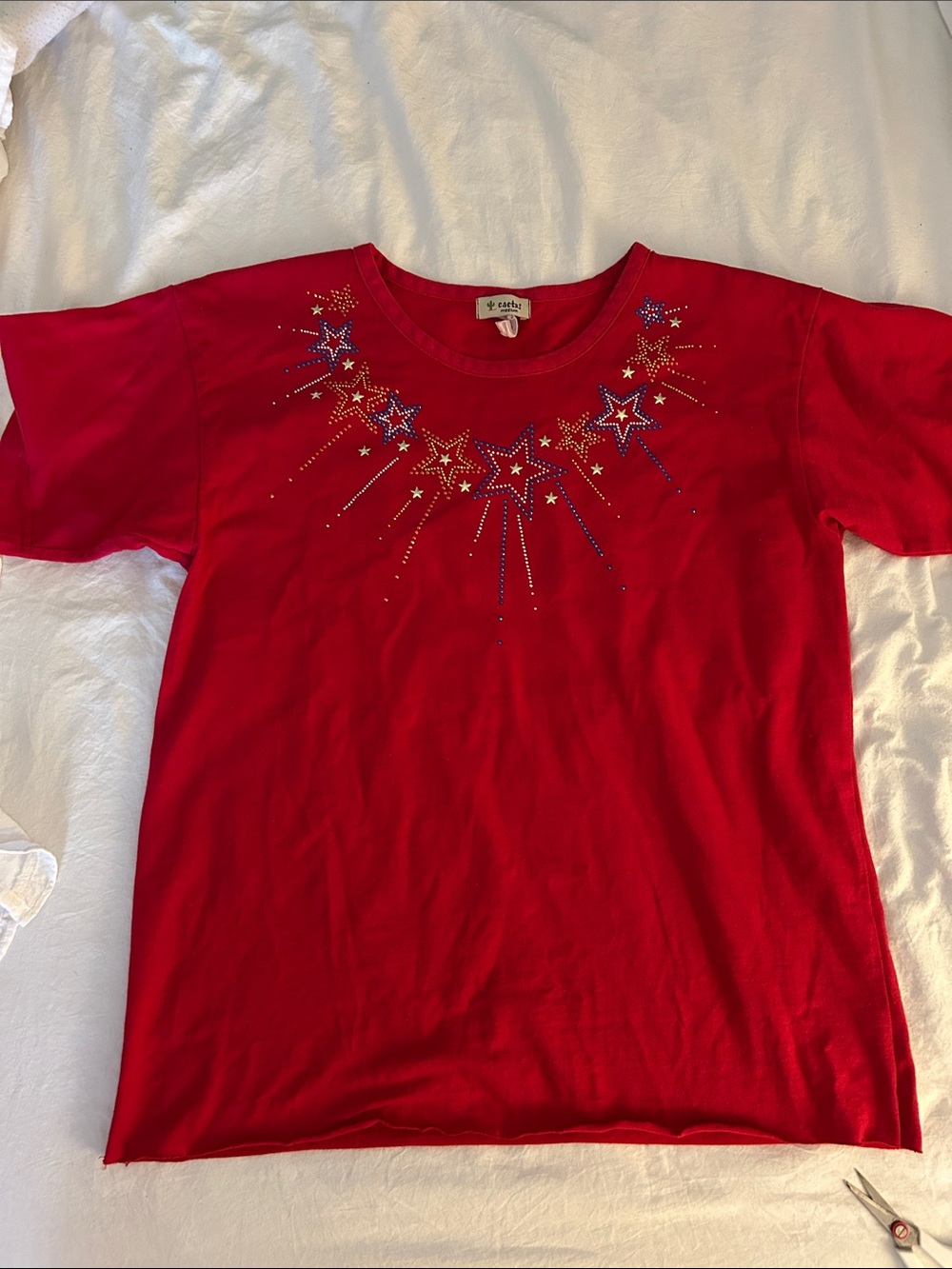 Patriotic Red Starburst Embellished Tee